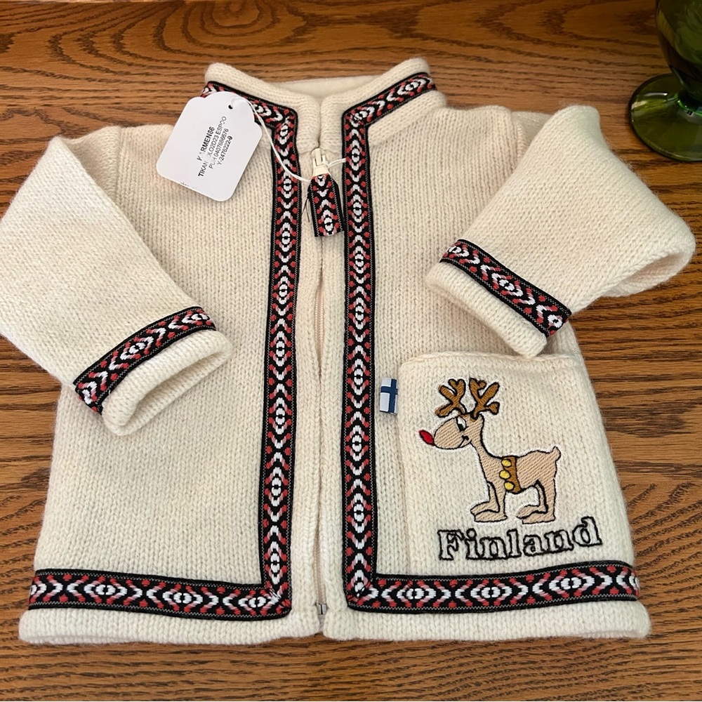 Karmen Finland Children’s Wool Cardigan Sweater Christmas Reindeer